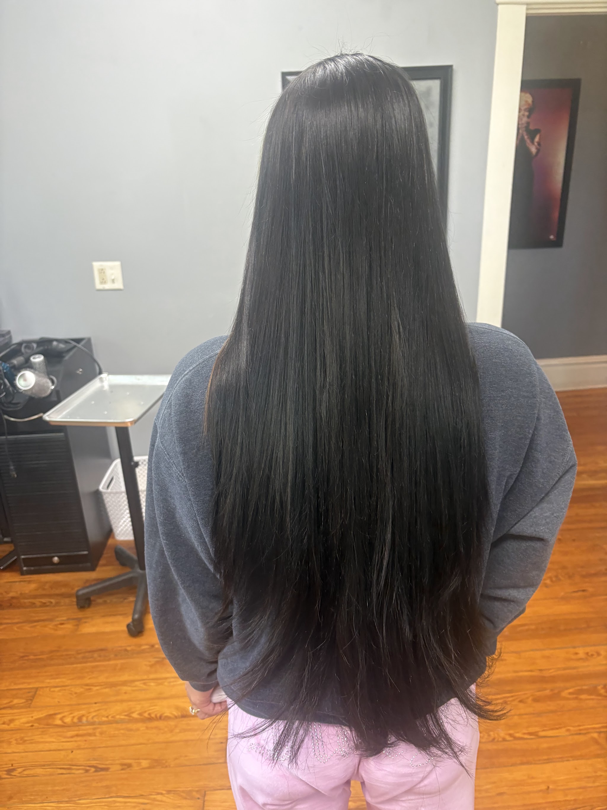 Long, glossy dark hair
